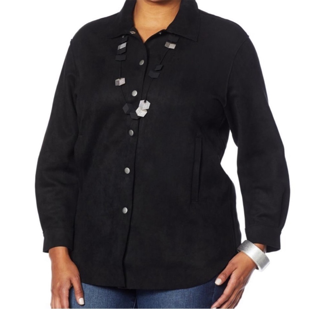 NWT MarlaWynne black Tank top and Shacket Faux Suede set size xl - Picture 7 of 7